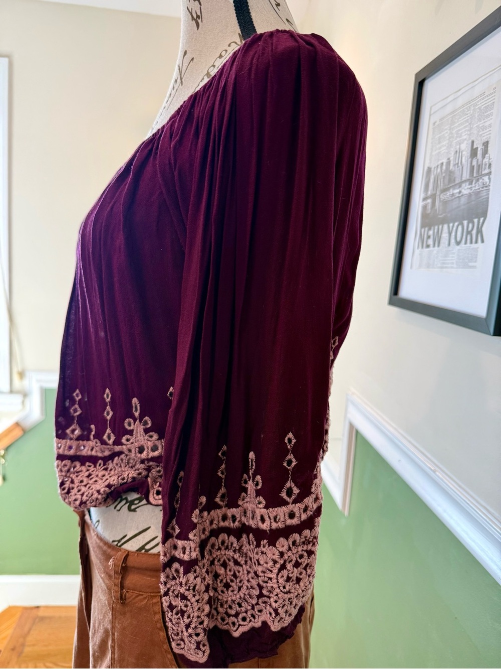 Women’s Off-Shoulder Embroidered Boho Top - Plum - Picture 2 of 5
